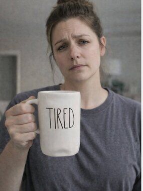 Rae Dunn TIRED Coffee Mug Cup Ceramic white Drinkware Tea mug *